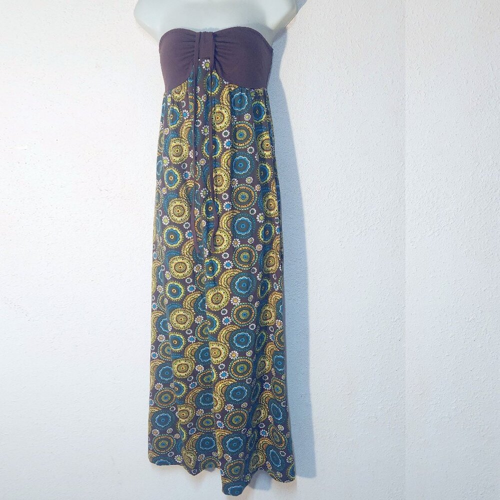 DECREE sleeveless maxi dress, Cotton, Brown w/ Mod design in size Medium